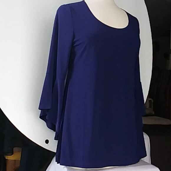 Slinky Brand Navy Blue Long Top or Micro Mini Dress Flared Bell Sleeves … - Picture 2 of 10